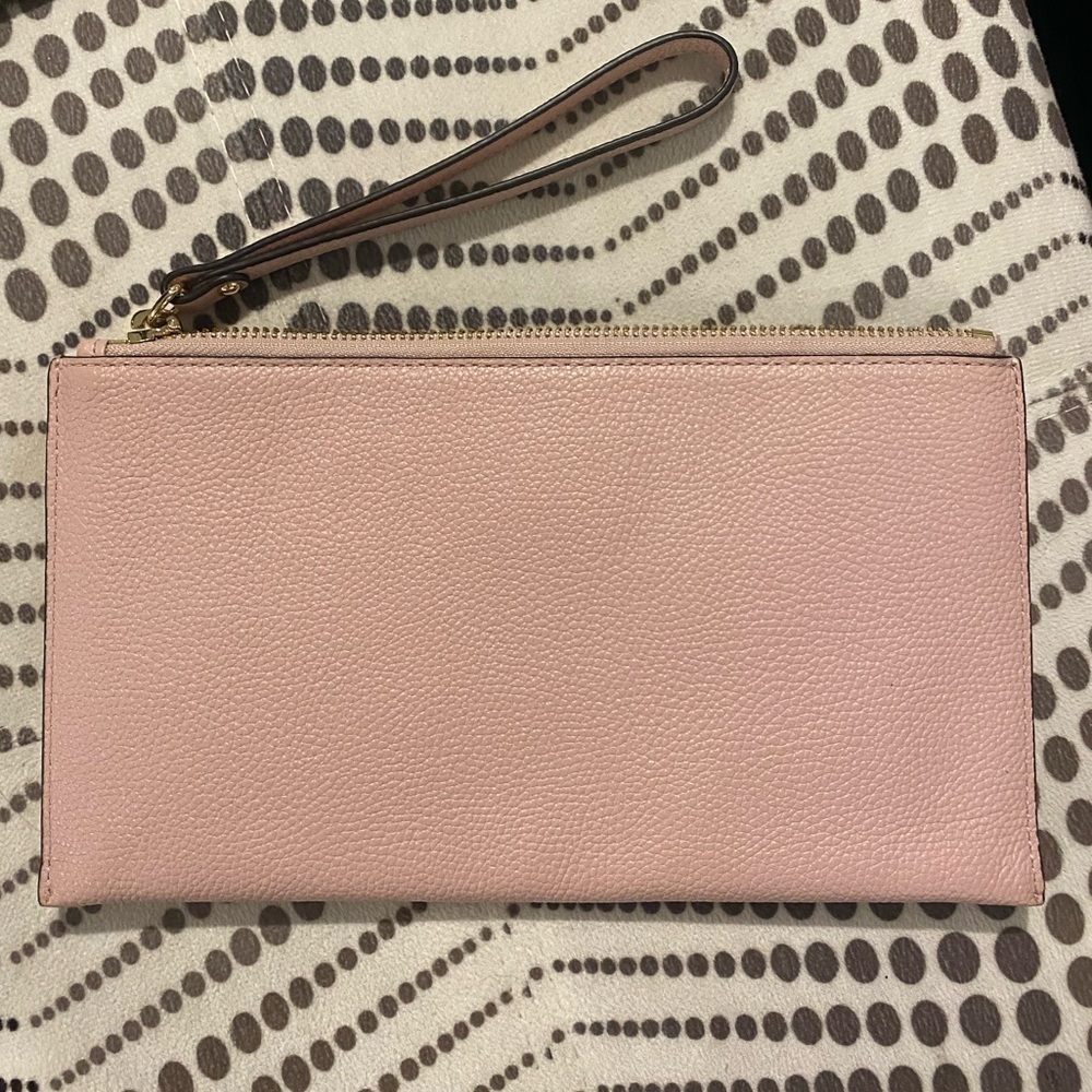 {Michael Kors} genuine leather soft pink large zip clutch wristlet
